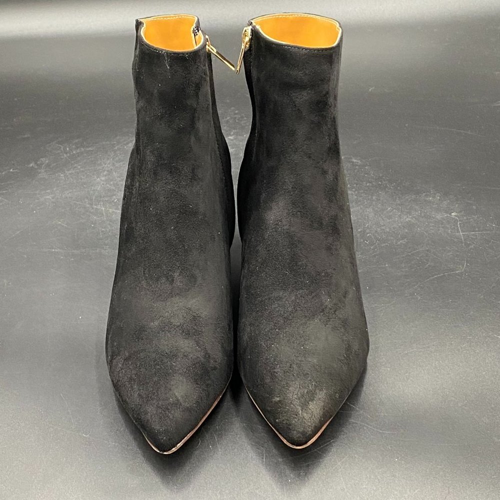 Black suede pointy toe kitten low heels slippers ankle boots booties pumps shoes